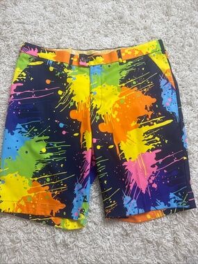 Loudmouth Golf Shorts Sz 40 Colorful Paint Splatter Splash Stretch Chino Active